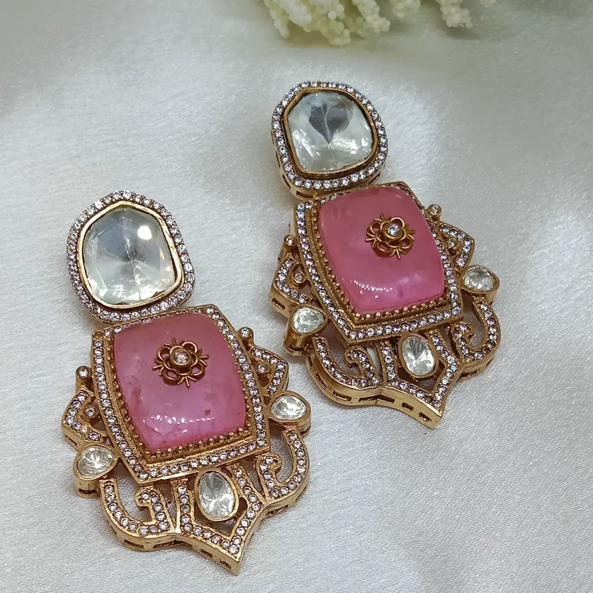 Exquisite Pink Kundan Earrings for Women