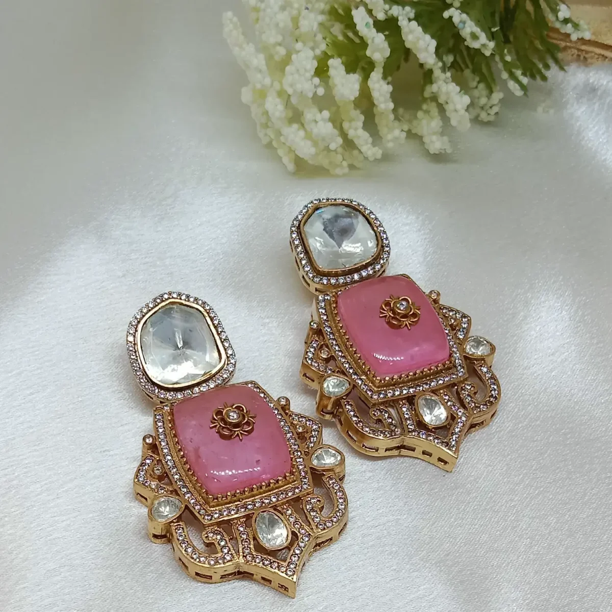 Exquisite Pink Kundan Earrings for Women