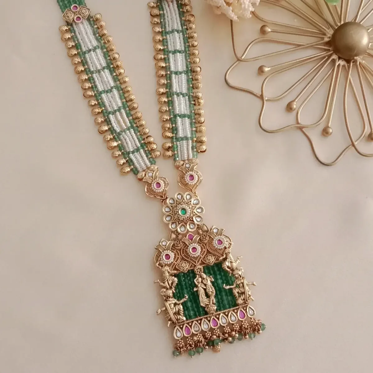Long Radhakrishna Antique Semi Bridal Necklace