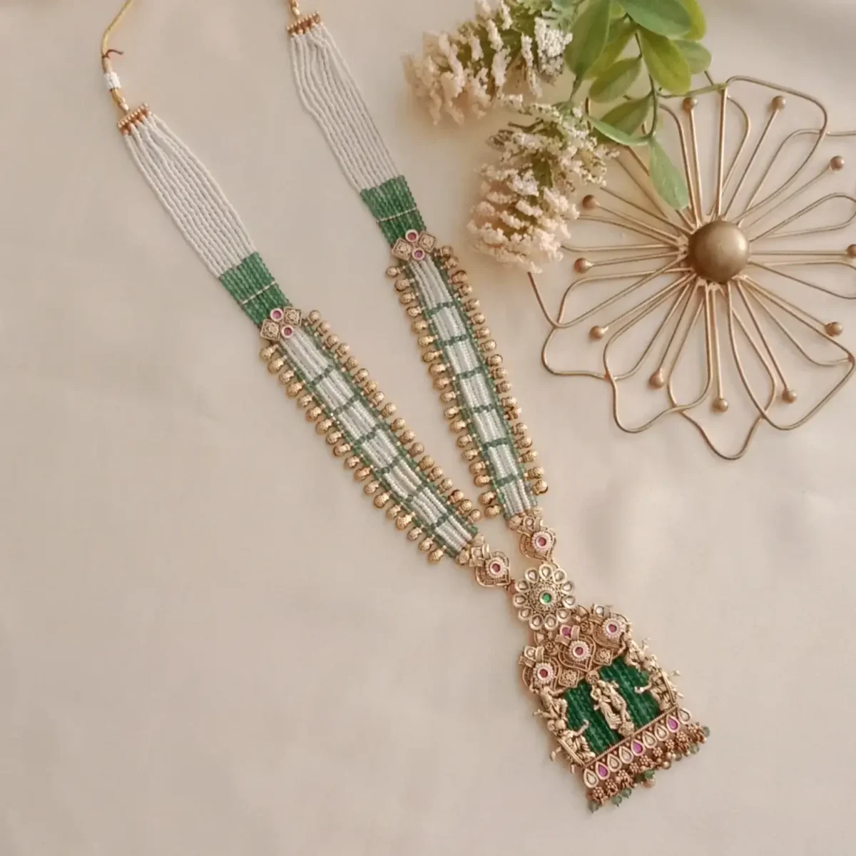 Long Radhakrishna Antique Semi Bridal Necklace