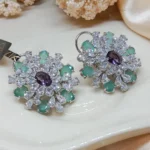 Mint Green & White Stone Floral Statement Earrings