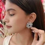 Mint Green & White Stone Floral Statement Earrings