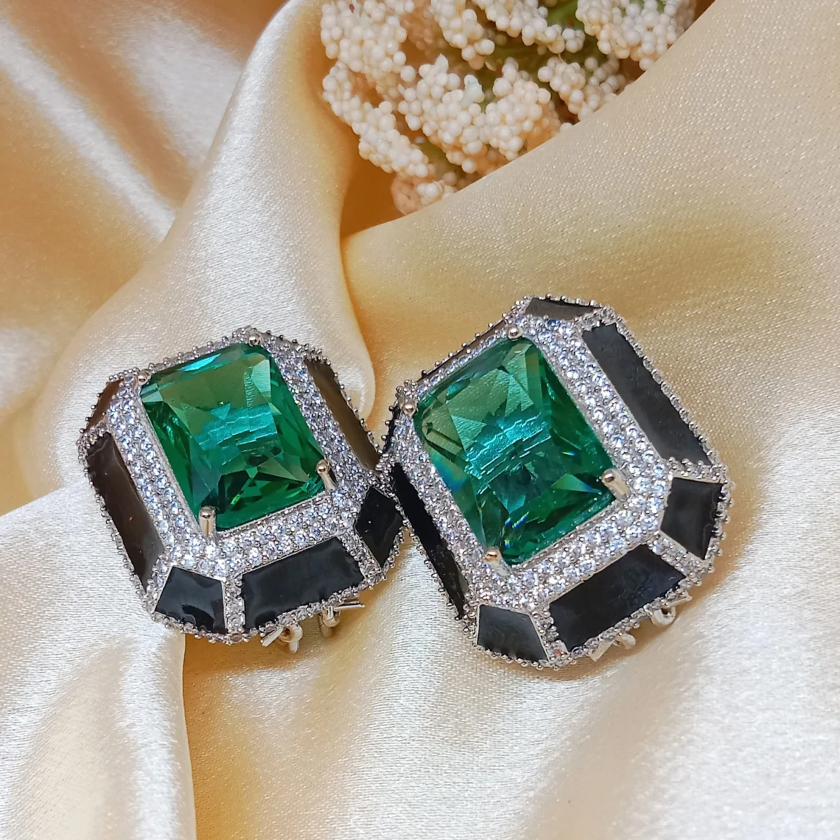 Regal Emerald Green Statement Stud Earrings