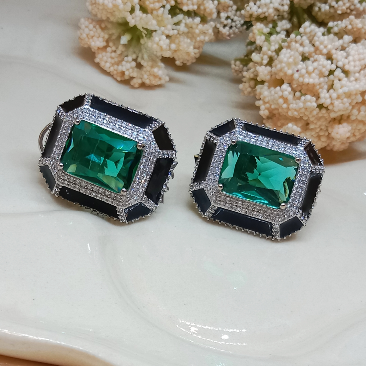 Regal Emerald Green Statement Stud Earrings