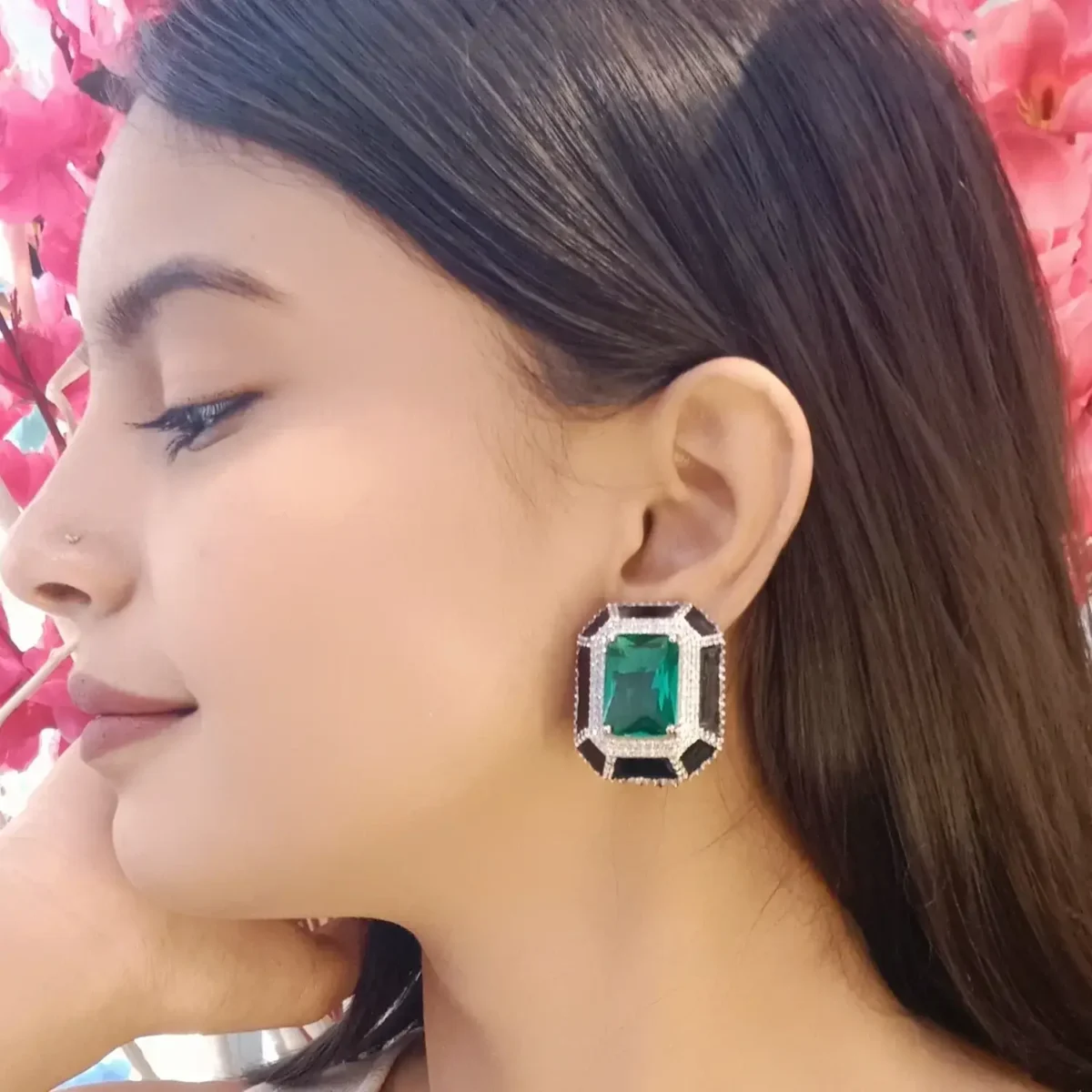 Regal Emerald Green Statement Stud Earrings