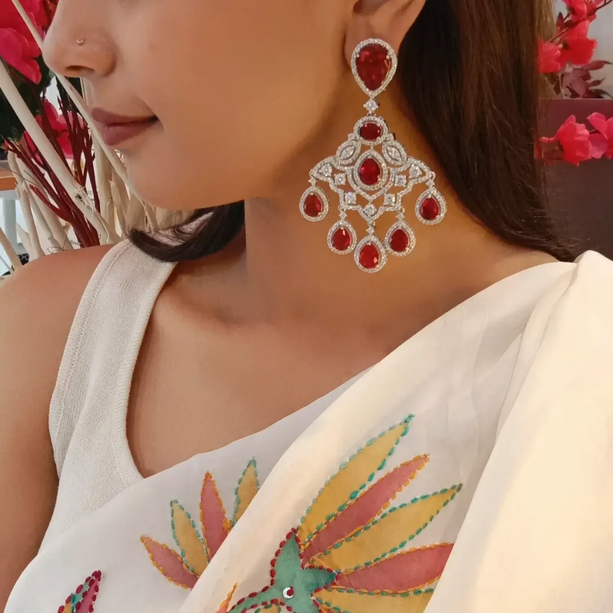 Royal Red Crystal Chandelier Earrings
