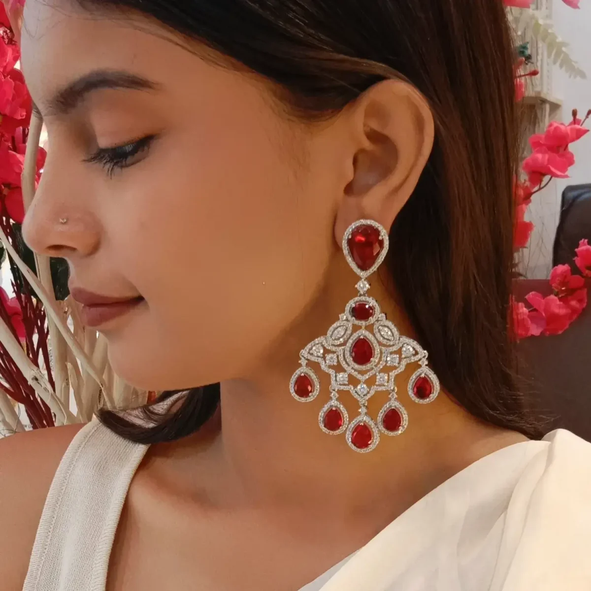 Royal Red Crystal Chandelier Earrings