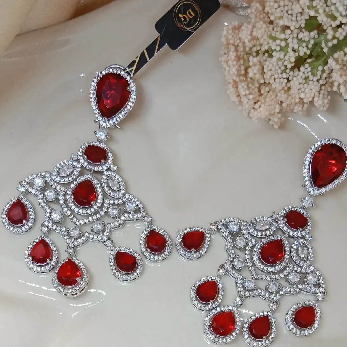 Royal Red Crystal Chandelier Earrings