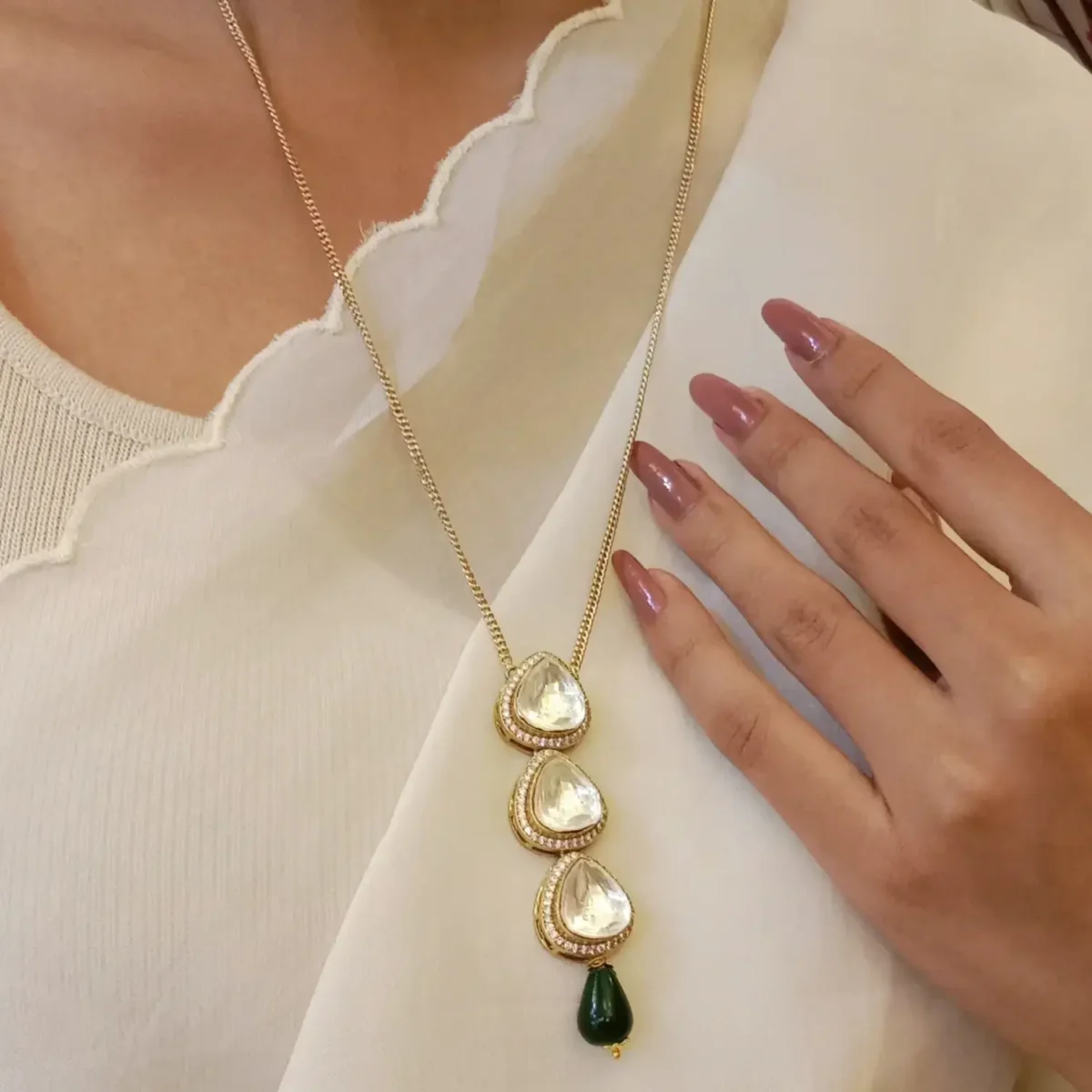 Polki Kundan Pendant Necklace Set