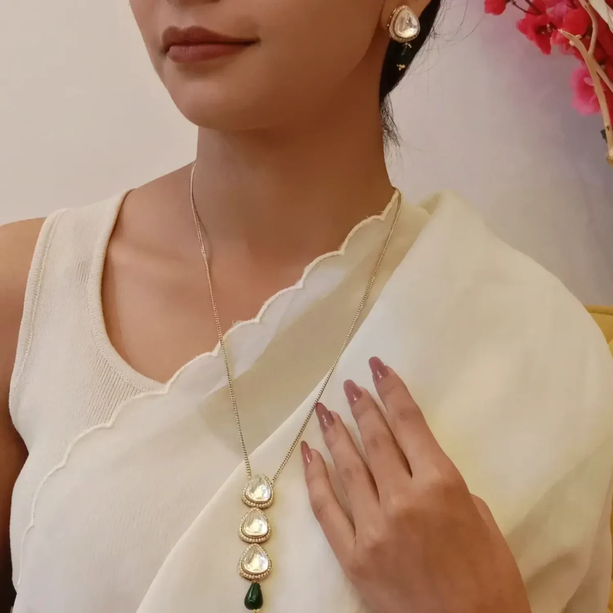 Polki Kundan Pendant Necklace Set