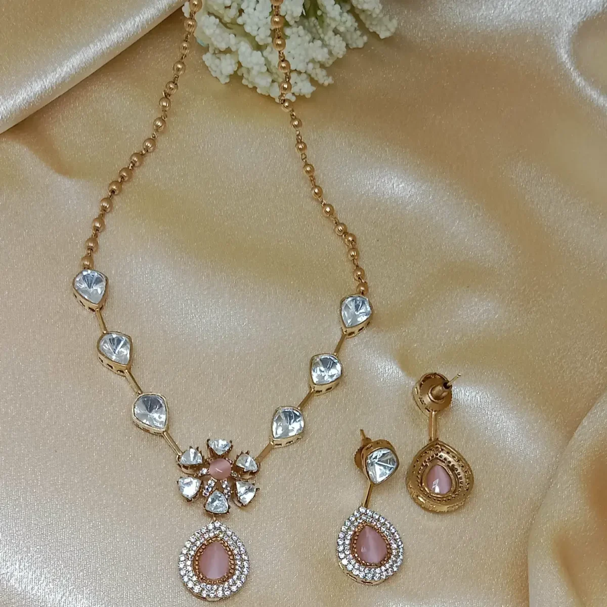 Gulnaar Blush Pink Kundan Necklace Set