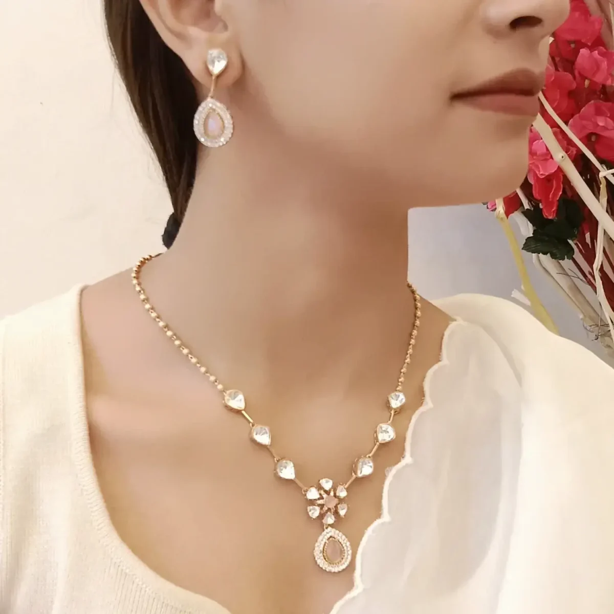 Gulnaar Blush Pink Kundan Necklace Set