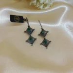 Vintage Charm Oxidized Green Stone Dangle Earrings – The Label DG