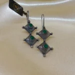 Vintage Charm Oxidized Green Stone Dangle Earrings – The Label DG