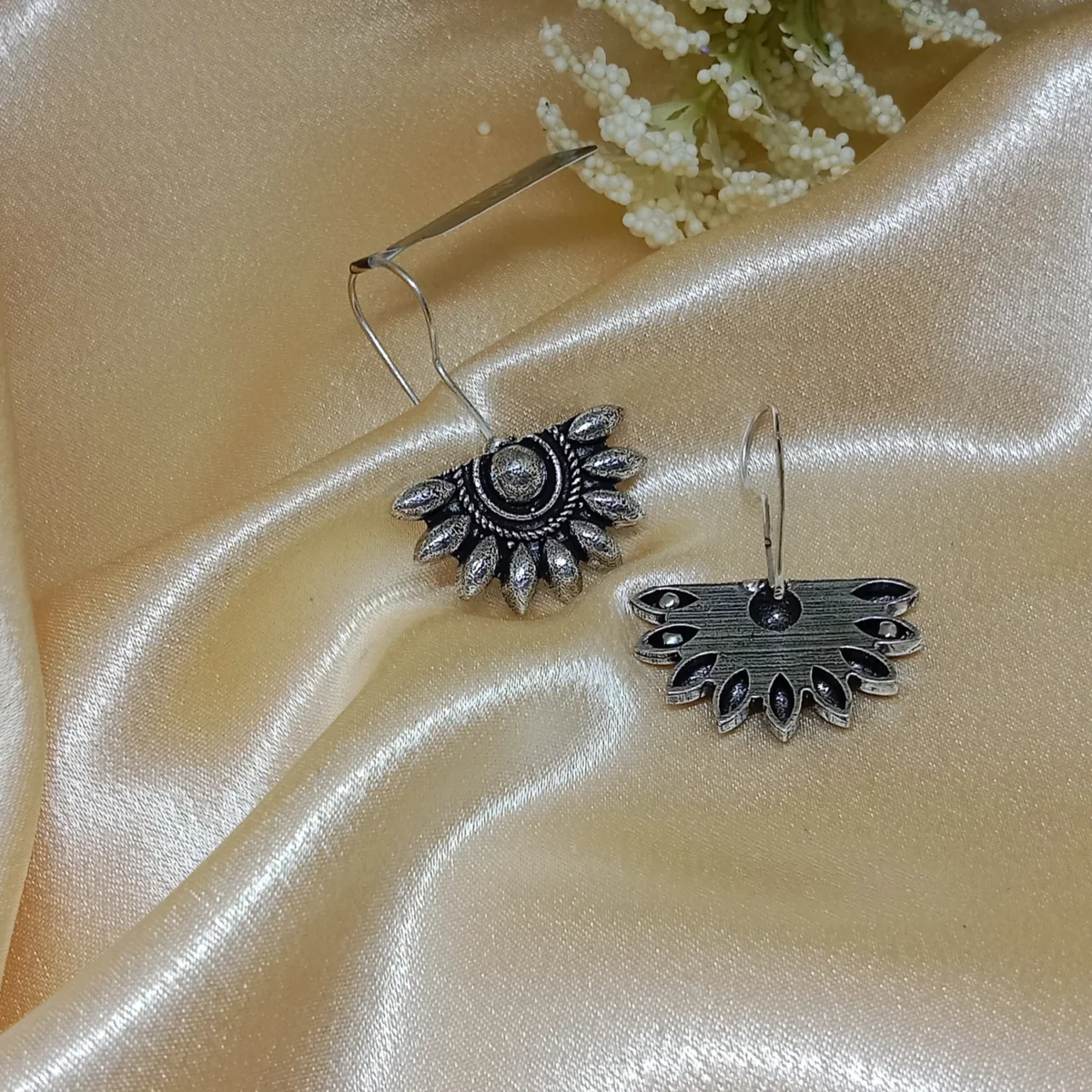 Radiant Bloom Oxidized Silver Half-Sun Earrings – The Label DG