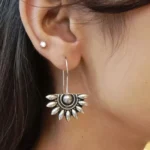 Radiant Bloom Oxidized Silver Half-Sun Earrings – The Label DG