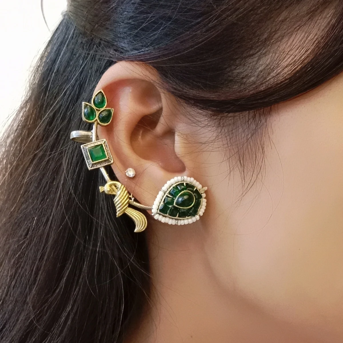 Emerald Elegance Dual-tone Statement Earring – The Label DG