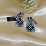 Antique Silver-Plated Bird Design Earrings- Stone Detailing