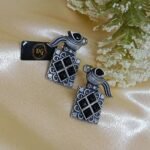 Antique Silver-Plated Bird Design Earrings- Stone Detailing