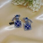 Antique Silver-Plated Bird Design Earrings- Stone Detailing