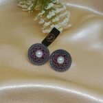 Elegant Silver-Plated Blue Stone Stud Earrings with Pearl Center