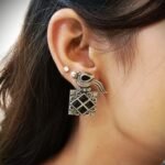 Antique Silver-Plated Bird Design Earrings- Stone Detailing